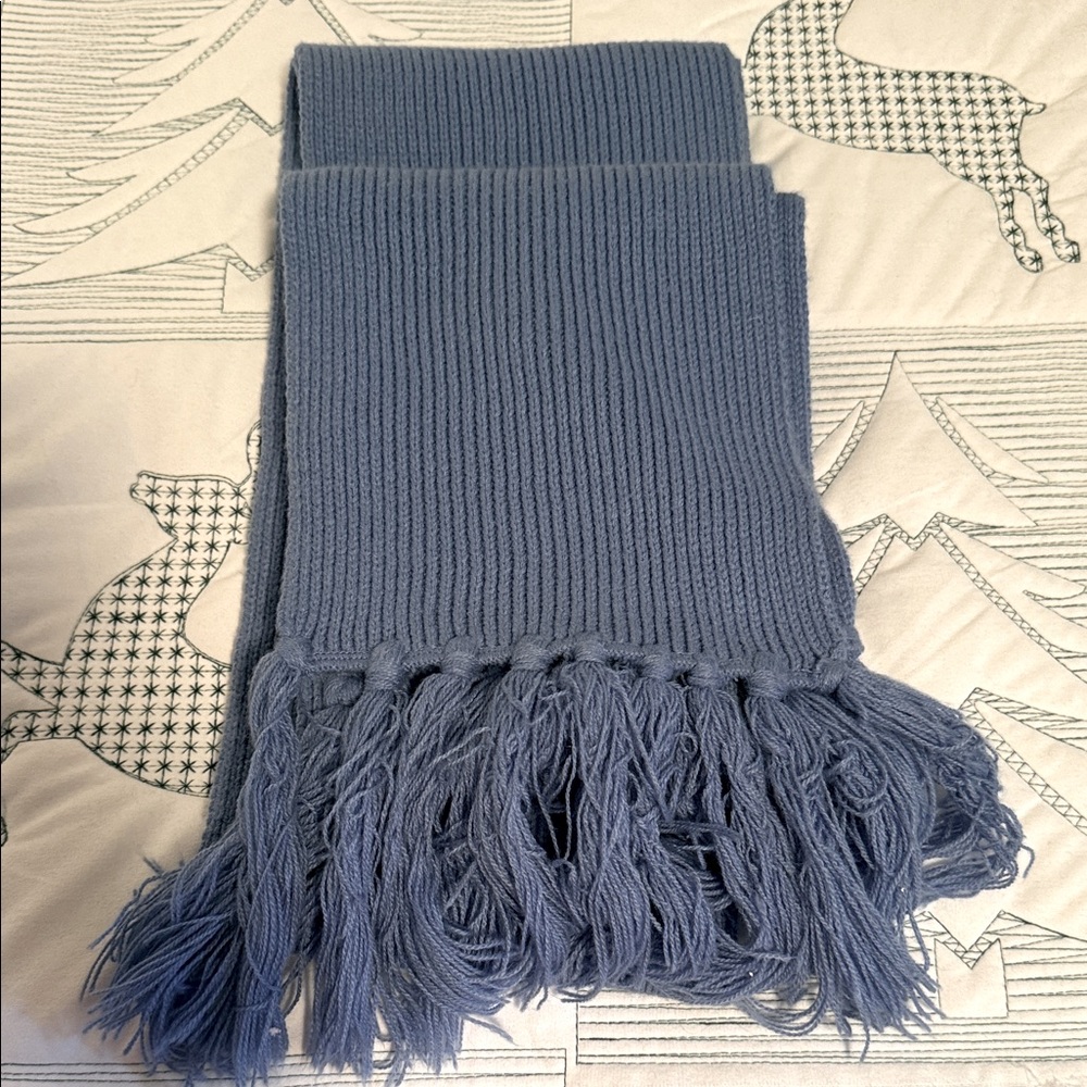 Kenneth Cole Reaction Blue Acrylic Knit Scarf With Fringe -110”x7”